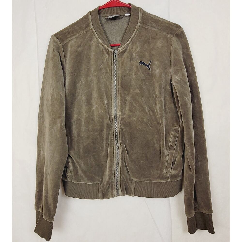 Puma green velour full zip track jacket Size Med Y2K Athletic Retro Streetwear